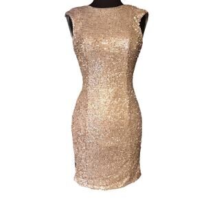 Adrianne Papell Gold Metallic Sequin Stretch Bodycon Mini Cocktail Dress 3